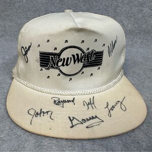 New West‎ Music Hat White Signed SnapBack Rope Brim 5 Panel Band Songs Casual